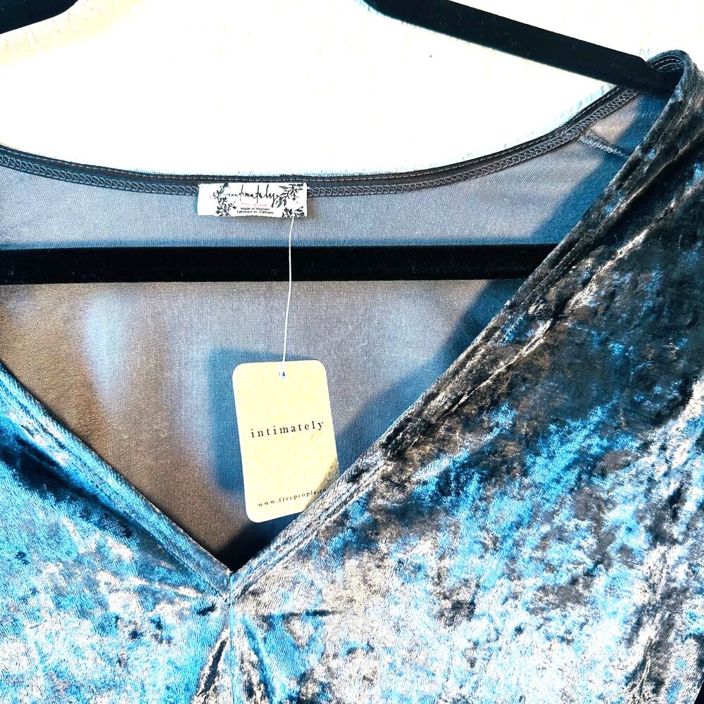 Free People Midnight Blue Velvet BodySuit - Picture 3 of 4